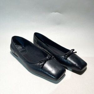 Vince Camuto Ballet Flats, square toe Black Leather with ties Womans 9.5M